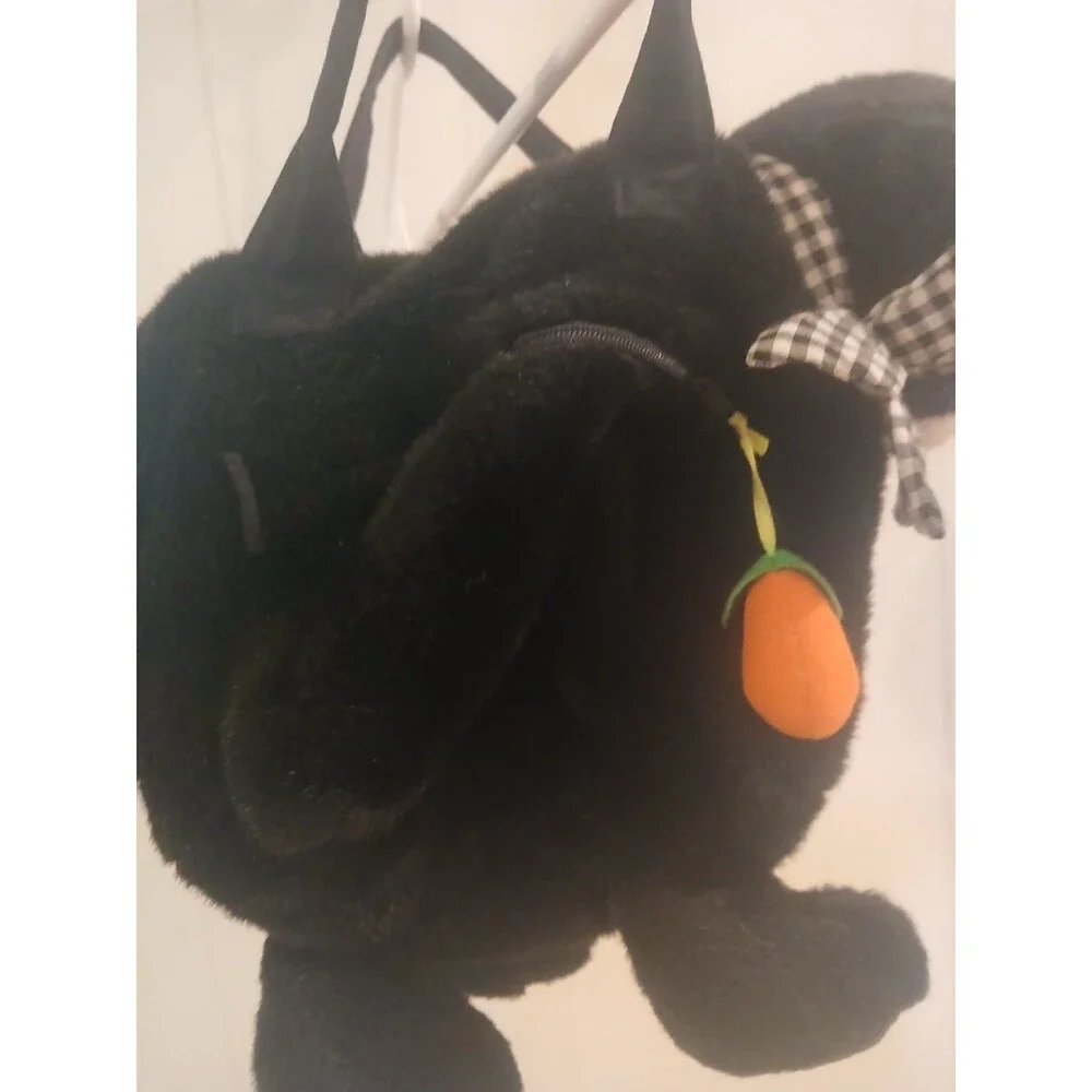 Vintage Mango Teddy Bear Co.  Plush Backpack Zipper Bag Y2k  Black Cat